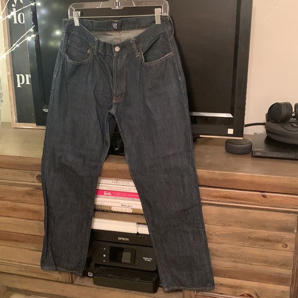 Gap 1969 MEN Jeans Dark Blue Rinse Gap Size 32 Waist 30 Length Straight Leg - Picture 2 of 9